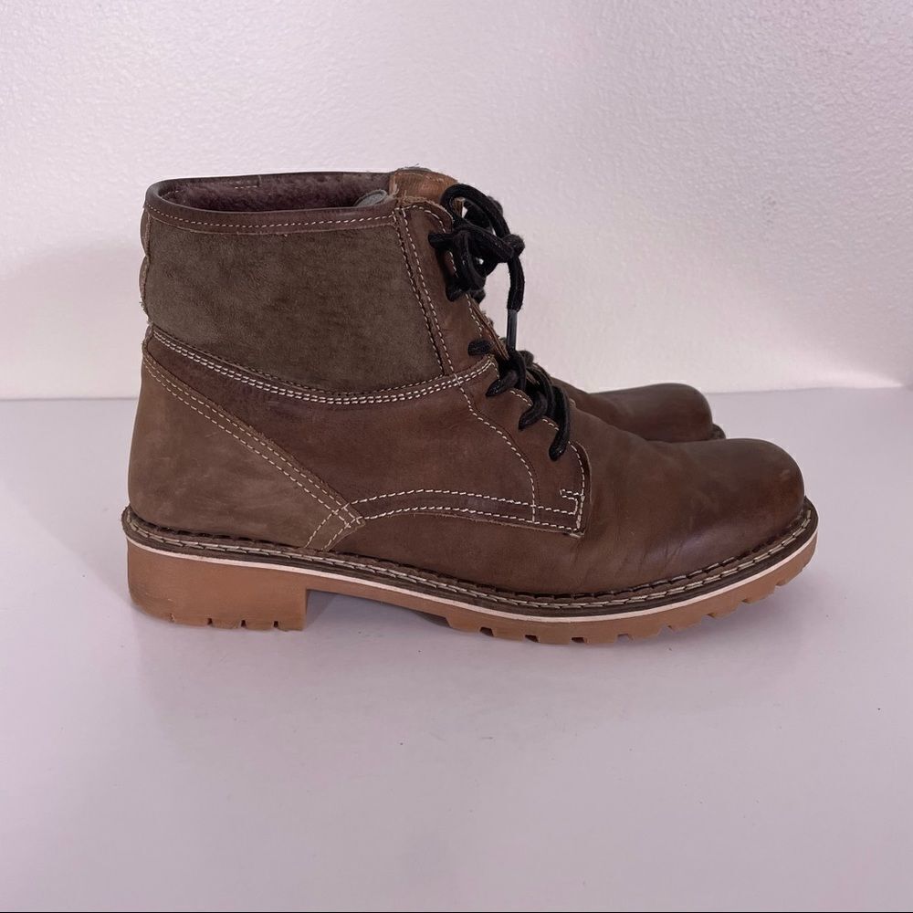 Pajar Brown Leather Suede Fur Lined Lace Up Winter Boots